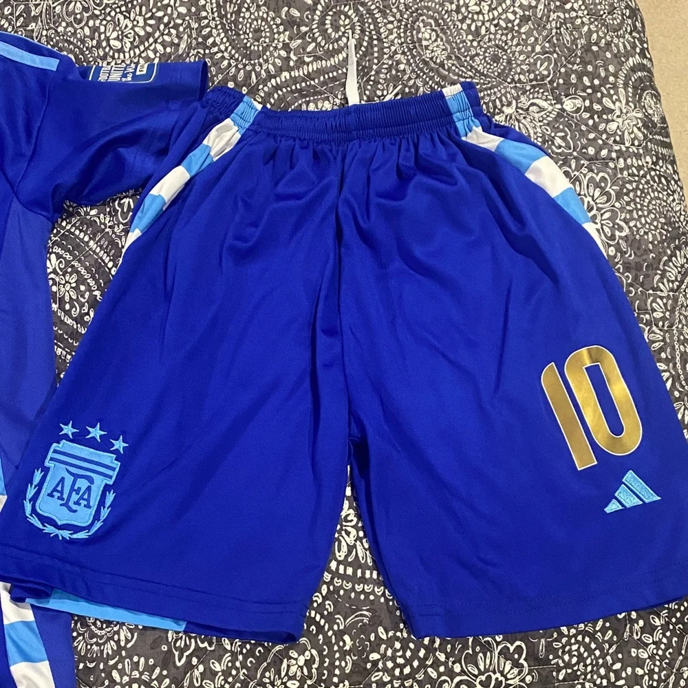 Messi Argentina Adidas Kids Royal Blue Soccer Jersey with Gold Accents - Picture 3 of 5